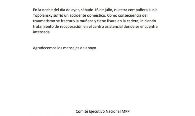 Lucía Topolansky sufrió un accidente doméstico