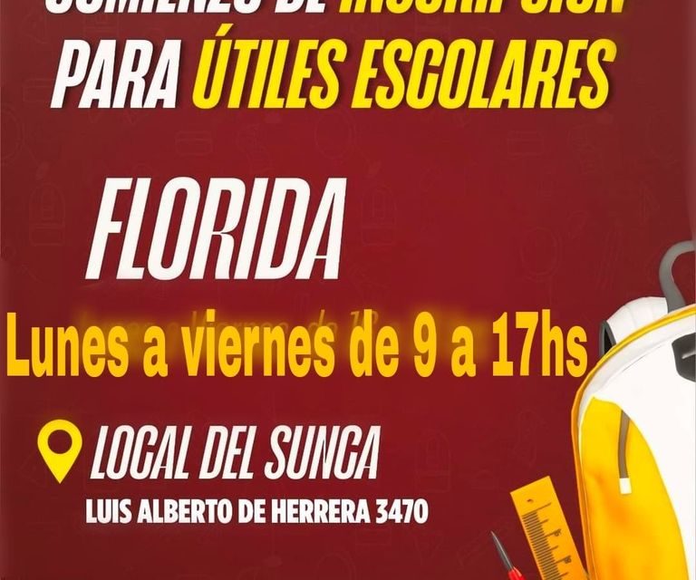 SUNCA Florida: Inscripciones para útiles escolares