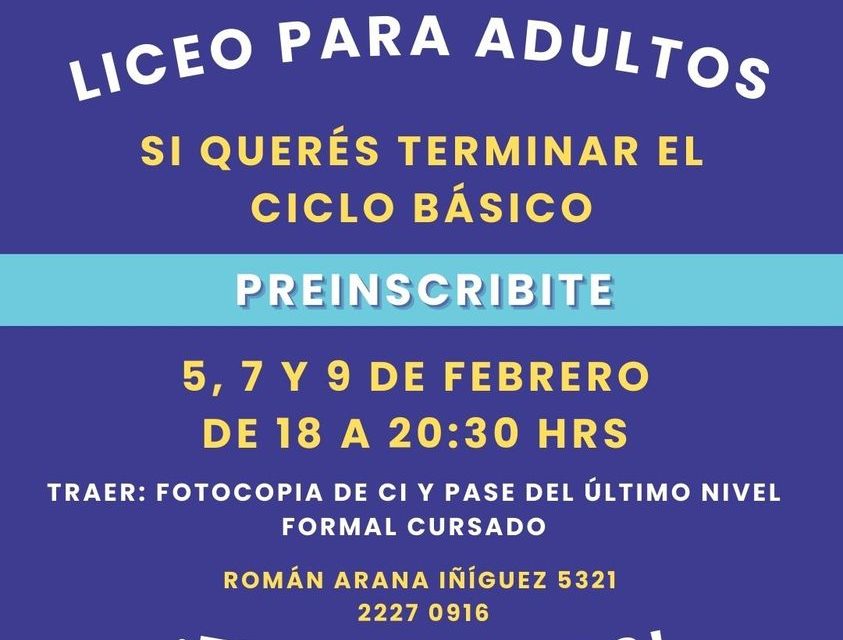 Preinscripciones del Liceo Jubilar Para Adultos