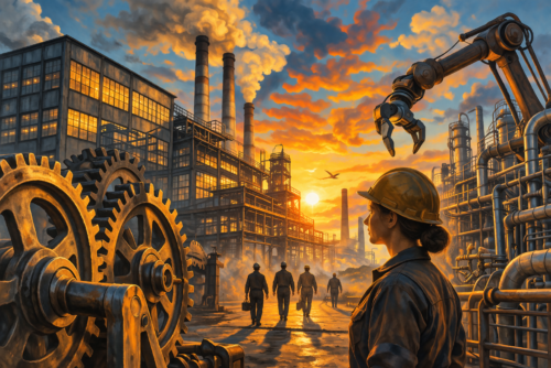 Paisaje industrial al atardecer