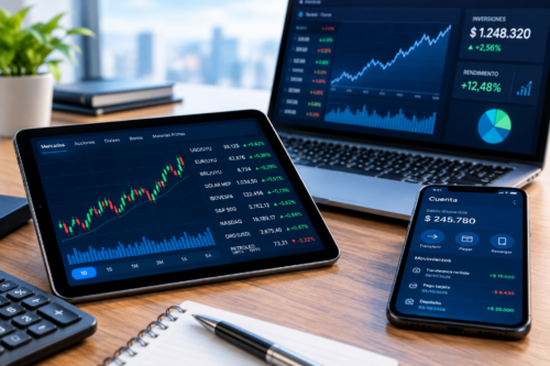 Panel financiero digital en escritorio moderno