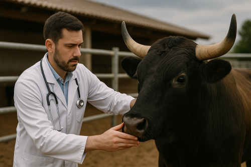 veterinario con un toro
