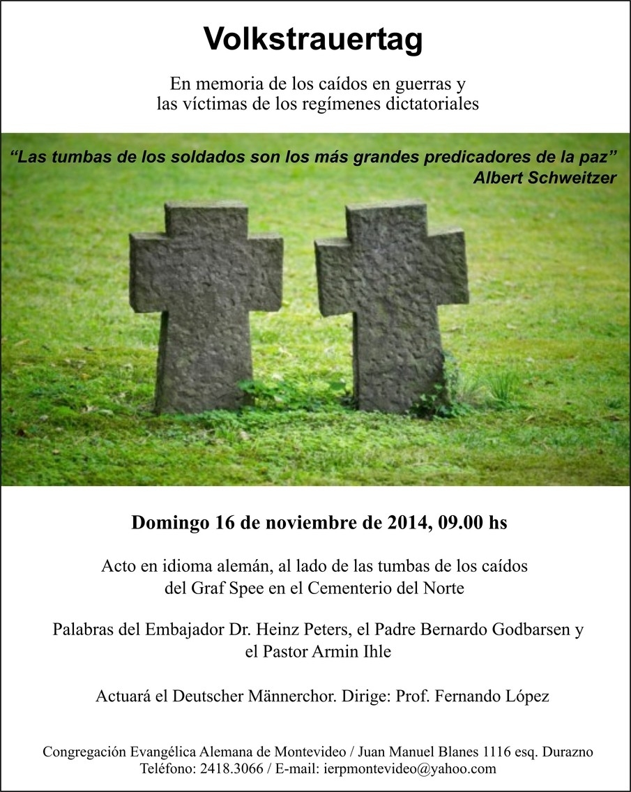 Alemanes en Uruguay también conmemoran el Día del luto por los caídos en guerras y las víctimas de los regímenes dictatoriales
