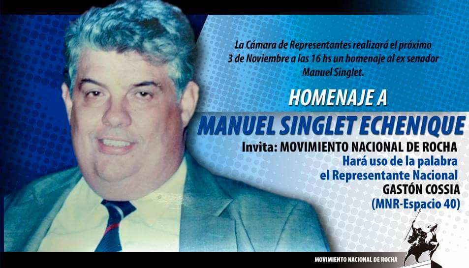Homenaje en Cámara de Representantes a Manuel María Singlet a cargo del legislador Gastón Cossia
