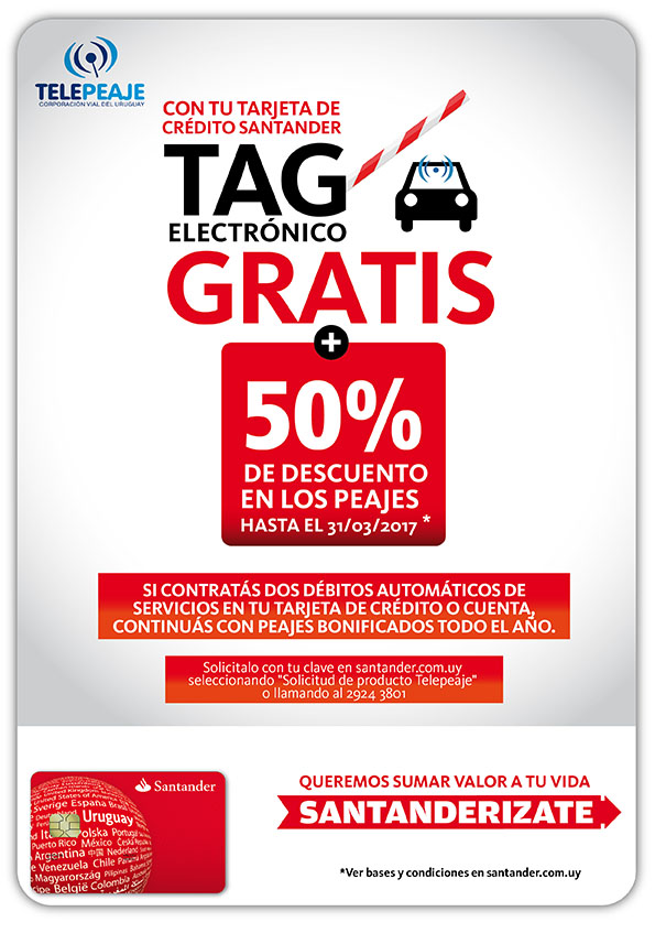 Santander ofrece a sus clientes tag electrónico gratis y descuentos del 50% en Telepeaje