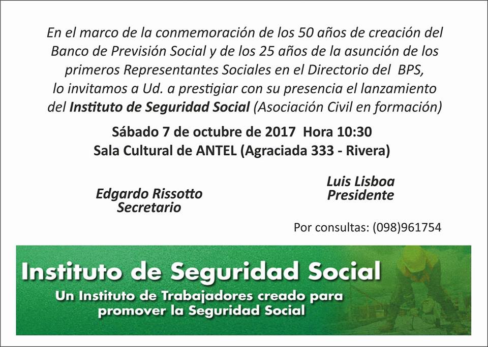 Lanzamiento de un Instituto de trabajadores creado para promover la Seguridad Social en Uruguay
