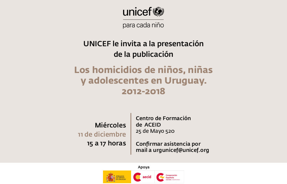 UNICEF presenta la publicación: Homicidios de niños, niñas y adolescentes en Uruguay 2012-2018