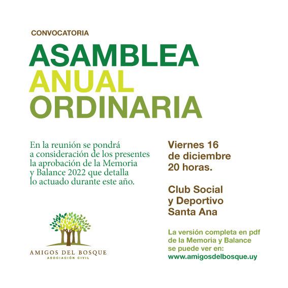 Asociación Civil Amigos del Bosque de Santa Ana y El Ensueño convoca a la Asamblea Anual Ordinaria