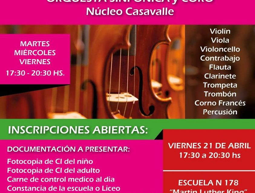 Inscripciones Abiertas para Orquesta Sinfónica, Núcleo Casavalle